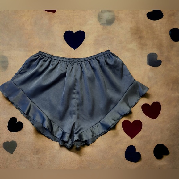 MISSGUIDED Satin Pajama Shorts with frill in navy blue size 4 - Picture 1 of 6